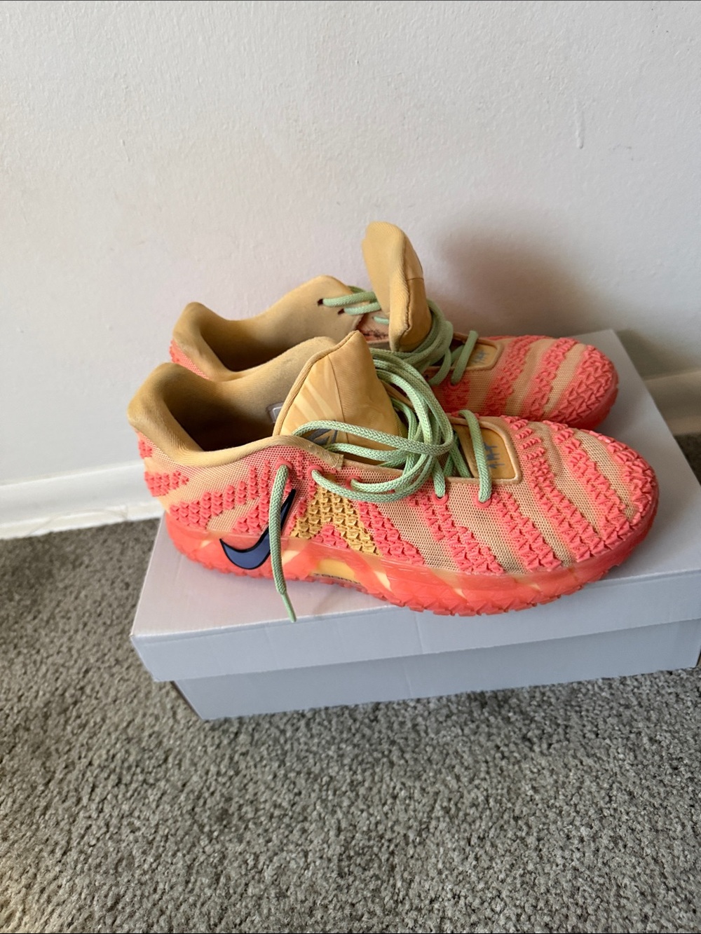 Nike Kids Coral and Yellow Lace-Up Sneakers